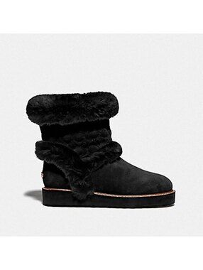 Coach Izzie Sig Boots Womens SZ 6.5B Black Suede Cozy Winter Quiet Luxury